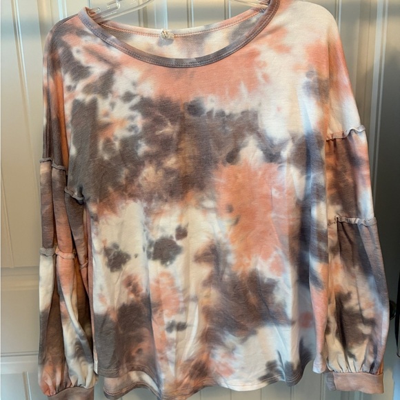 Lazy Sundays Pink Tie Dyed Ruffled Long Sleeve Shirt - Picture 3 of 5